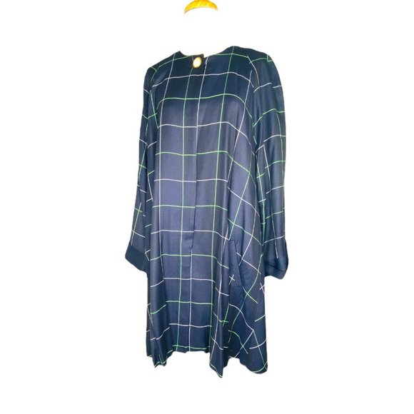 Rafael Reclaimed Swing Drape Coat Mid-length Vintage Navy Window Pane Plaid 14W - Picture 10 of 10